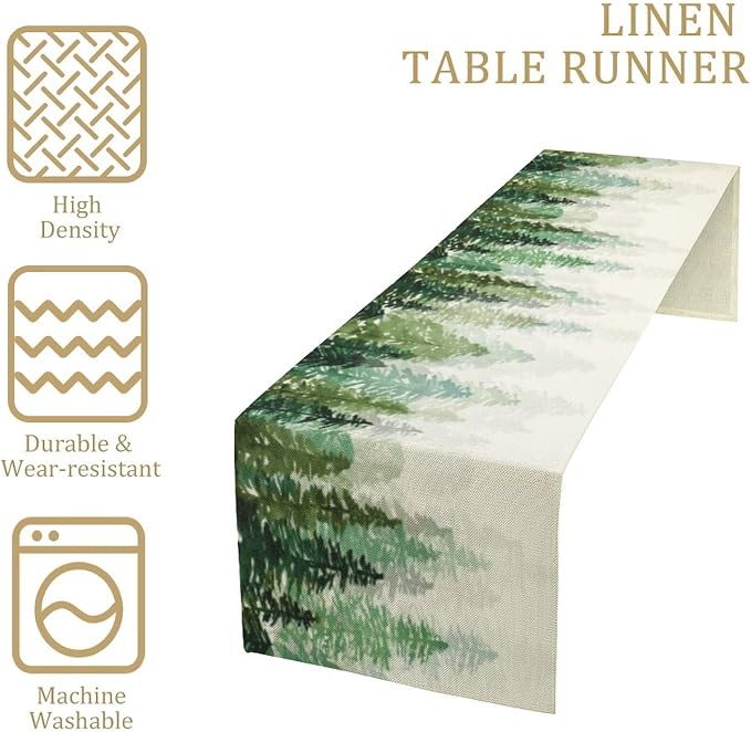 Forest Pine Trees Table Runner, Woodland Tabletop Scarf Home Kitchen Holiday - Image 4