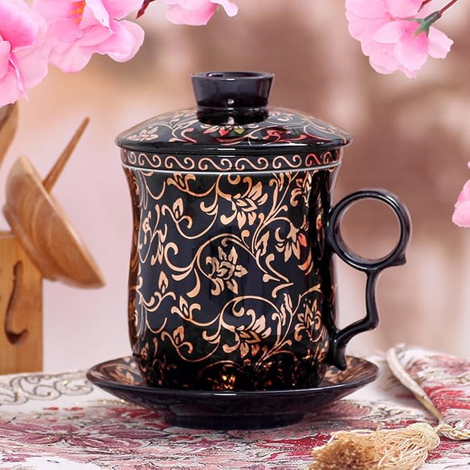 Porcelain Tea Cup with Infuser Lid and Saucer Sets - Image 7