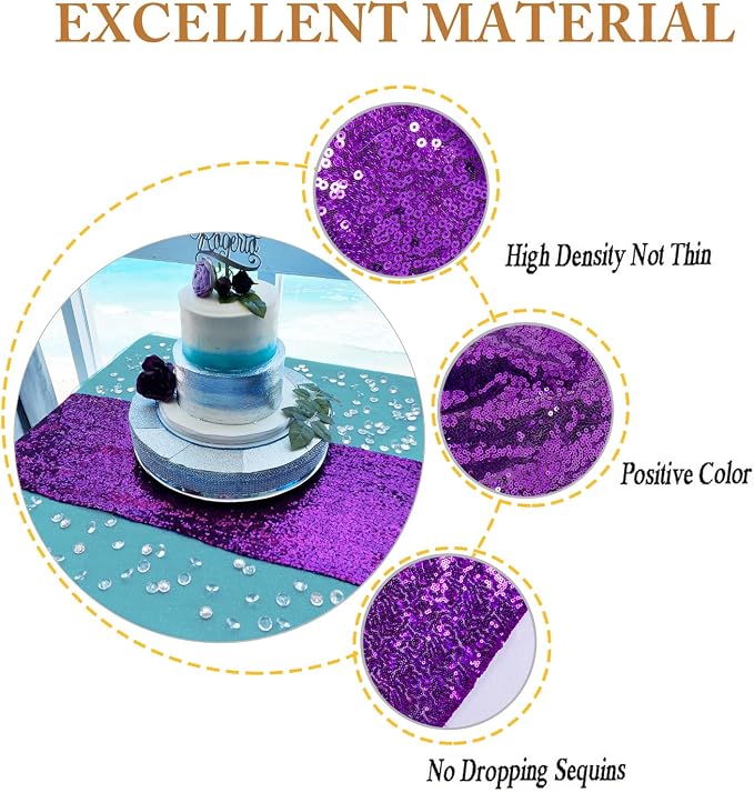 ShiDianYi Purple Bridal Shower Decorations 5Pcs Royal Purple 12''x72'' Sequin - Image 4