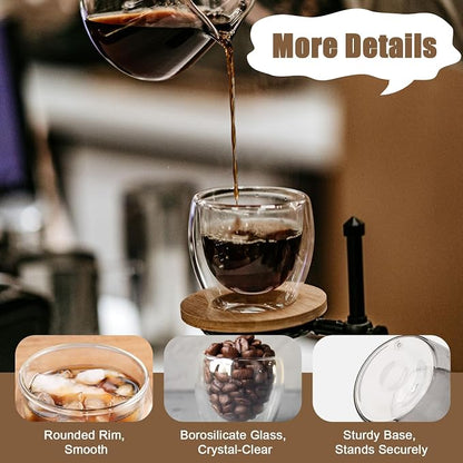 Retainbre Double Wall Glass Espresso Cups Set of 4, 5oz Espresso Shot Glass | - Image 4