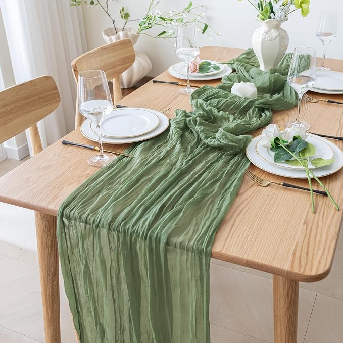 Cheesecloth Table Runner 10FT Sage Green Boho Gauze Rustic Sheer Runners | - Image 7