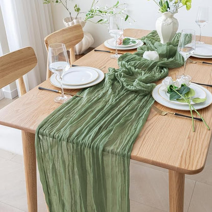 Cheesecloth Table Runner 10FT Sage Green Boho Gauze Rustic Sheer Runners | - Image 7