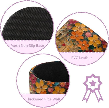 Leather Pen Holder for Desk, Hanging Floral Pencil Cup Pen Organizer Makeup - Image 2