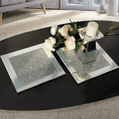 GIMORRTO Glass Mirrored Coaster 2 PC, Crushed Diamond Square Cup Mat 10" Decor by GIMORRTO