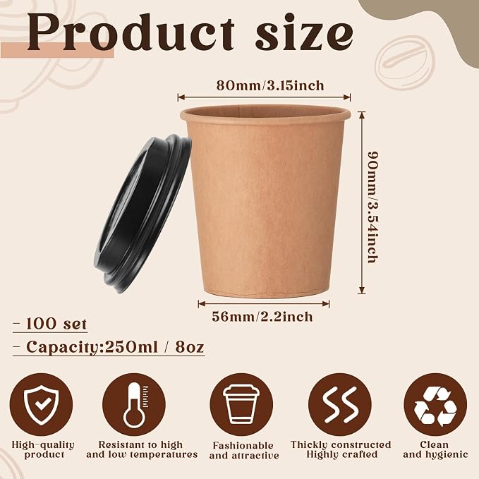 100 Sets 8 oz Disposable Espresso Cup - Image 2