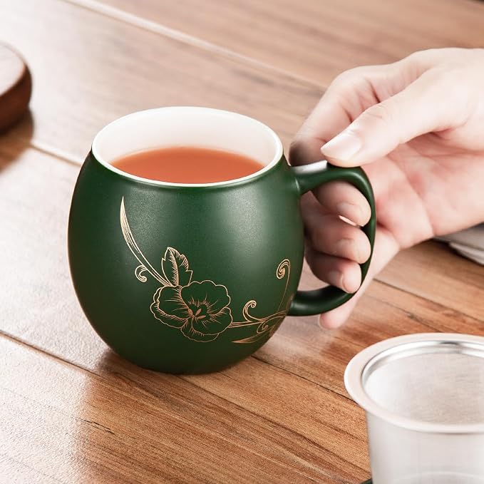 Yundu 12 OZ Ceramic Mug with Lid & Tea Strainer - Image 6