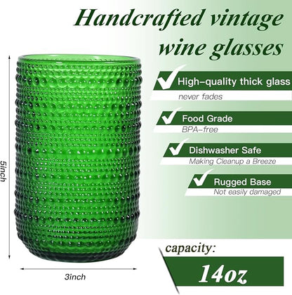 CHLJAR Christmas Green Vintage Wine Drinking Glasses Set of 6, 14 oz hobnail - Image 2