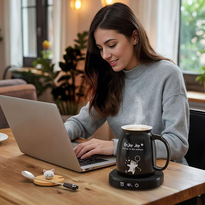 Cat Mug Coffee Mug Warmer Set for Desk Electric Heated Tea Cup Candle Plate | - Image 5