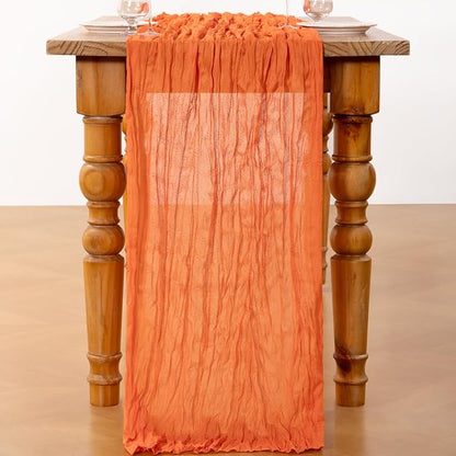 DeZerlor Orange Cheesecloth Table Runner 2 Pack Summer Table Runners Boho Gauze - Image 3