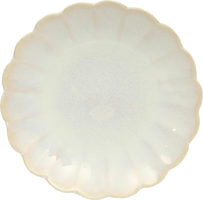 Gibson Elite Malibu Shore 16 Piece Scallop Stoneware Reactive Glaze (Service for 4) Ceramic Plates and Bowls Dinnerware Set - Assorted Color (Shiny Cream White, Blue, Cream, Terracotta)