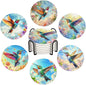 Drink Coasters for Drinks Set of 6, Spring Hummingbird and Floral Blossom Absorbent Round Ceramic Stone Mat Coaster, with Cork Base and Metal Holder, Home Bar Decor House Warming Gift