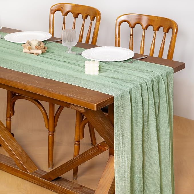 Cheesecloth Table Runner Summer Boho Wedding Shower Party Home Decor | Sage - Image 2