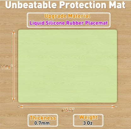 Silicone Placemat Set of 4,Heat Resistant Non-Slip Silicone Mat for Dining Table and Kitchen,Waterproof Wipeable Easy Clean Table Mat 15.8"x11.8" Ultra-Thin Semi-Transparent (Bright Green)
