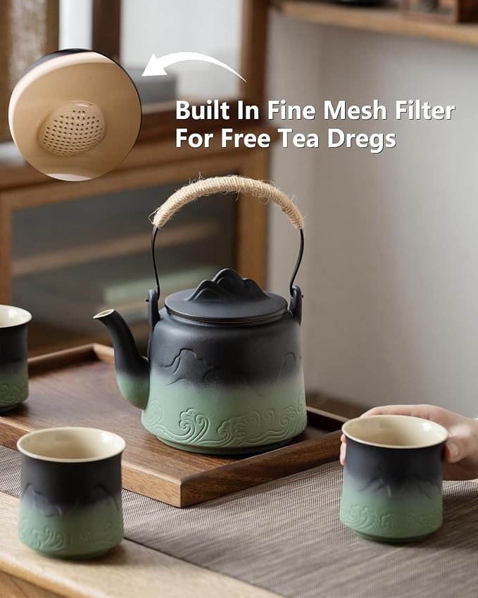 ZENS Japanese Teapot Set with 4 Cups, 33.8oz Loose Leaf Clay Teapot | Embossed - Image 3