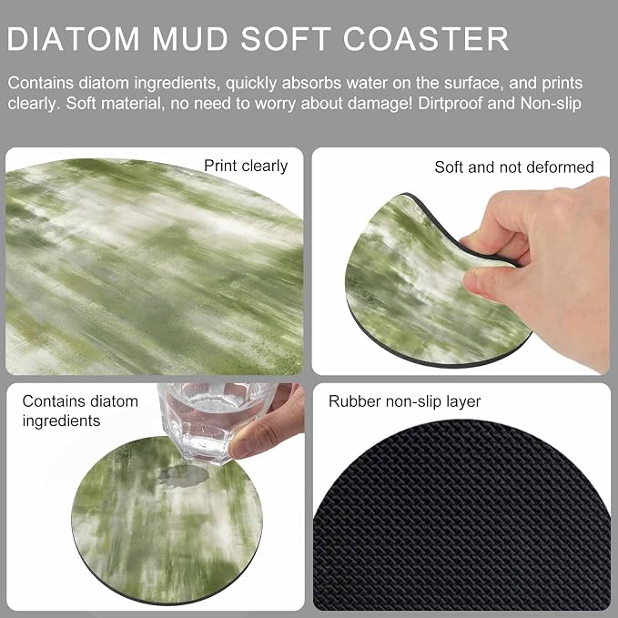 Sage Green Coasters Set of 4, Absorbent Coasters - Image 9