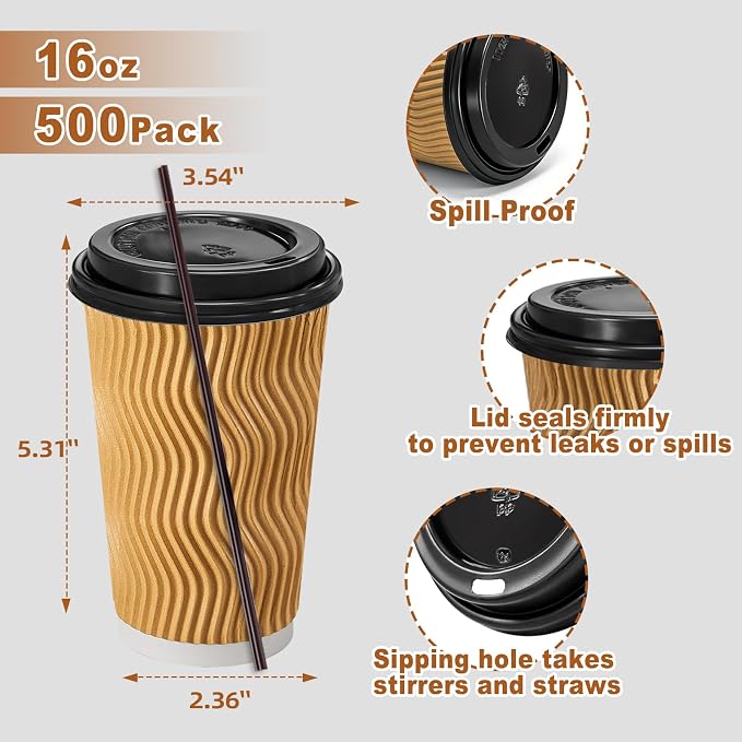 Lamosi 500 Pack 16 oz Disposable Coffee Cups - Image 2