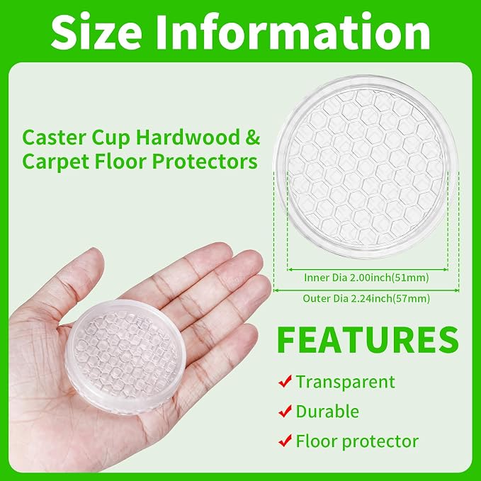 2" Clear Rubber Caster Cups-12PCS Furniture Coasters - Image 3