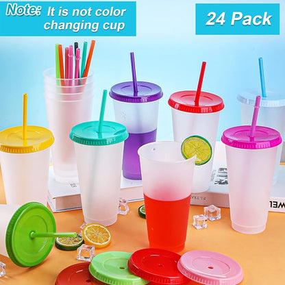 24 Pack Plastic Tumblers with Lids and Straw, Reusable Cups with Lids and - Image 4