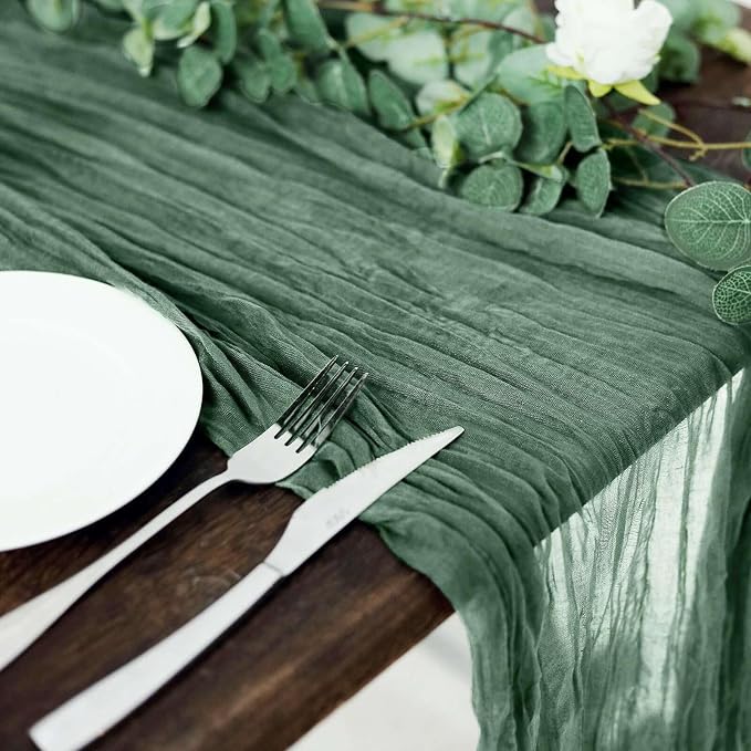 Efavormart 10ft Moss Green Cheesecloth Table Runner - Image 2
