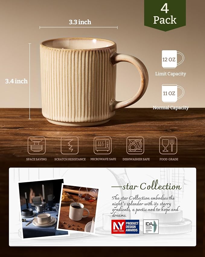 famiware Coffee Mug Set for 4, Star 12 oz Catering Mugs Cup Set - Image 6