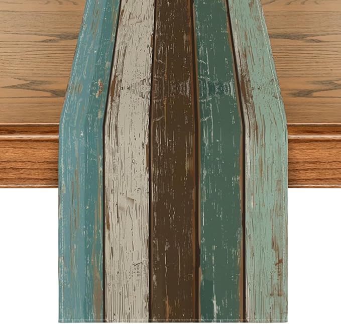 Artoid Mode Green Retro Rustic Wood Texture Table Runner, Seasonal Spring by ArtoidMode