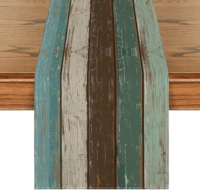 Artoid Mode Green Retro Rustic Wood Texture Table Runner, Seasonal Spring by ArtoidMode