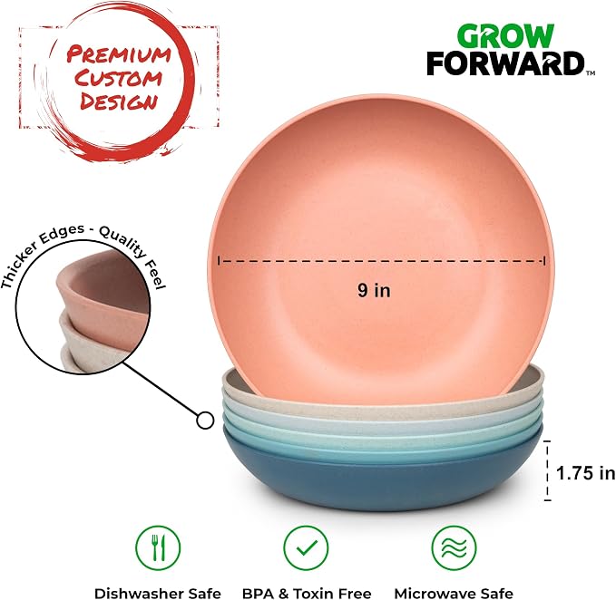Grow Forward Premium Wheat Straw Pasta Bowls - 42oz Unbreakable Wide & Shallow - Image 3