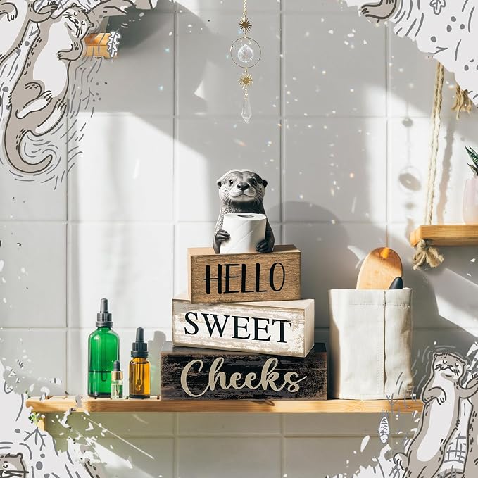 Moucuny 4 Pcs Otter Bathroom Decor Set Farmhouse Bathroom Decor and Accessories - Image 5