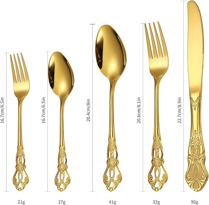 Retro Silverware Gold Set for 4 Stainless Steel Flatware Royal 20 Piece Cutlery - Image 6