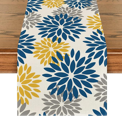 Artoid Mode Blue Dahlia Floral Pinnata Summer Table Runner, Spring Kitchen by ArtoidMode