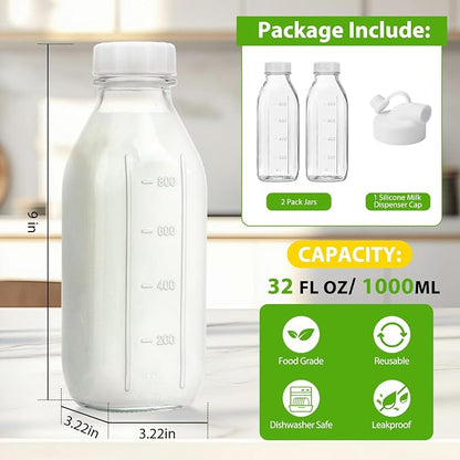 CUCUMI 2 Pack 32 Oz Glass Milk Bottle - Image 3
