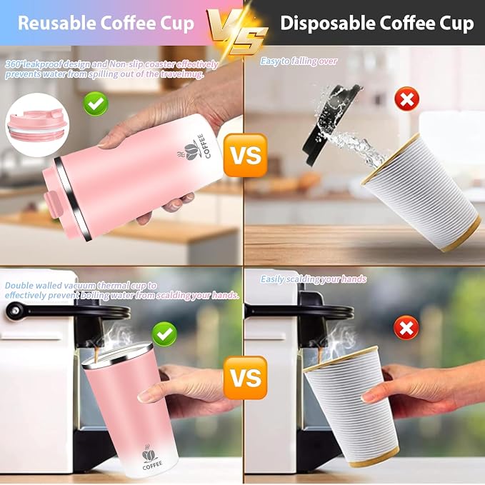 Insulated Travel Coffee Mug Reusable Coffee Tumbler Cup - Image 6