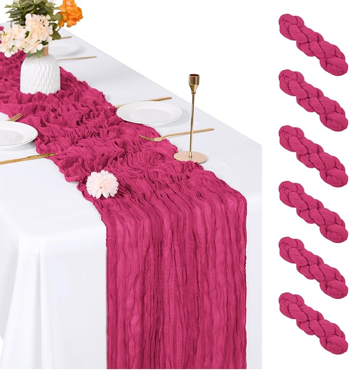 6 Pack Hot Pink Cheesecloth Table Runner, 17 x 108 inch, Semi Sheer Boho Cheese by ACSUIT