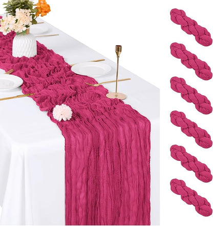 6 Pack Hot Pink Cheesecloth Table Runner, 17 x 108 inch, Semi Sheer Boho Cheese by ACSUIT