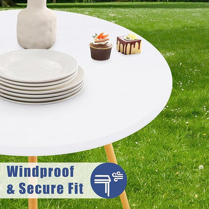 Round Spandex Tablecloth 2 Pack, Elastic Fitted Waterproof Tablecloths for 18"-24" Tables, Stretch Washable Picnic Table Cover for Camping, Dining, Indoor and Outdoor, White