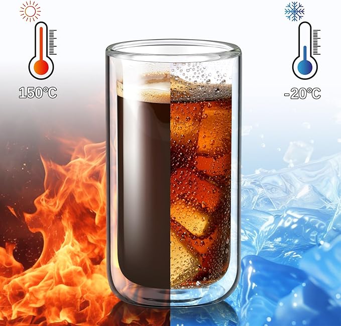 Joeyan Glass Double Walled Beer Drinking Glasses, Insulated Thermo Glass - Image 4