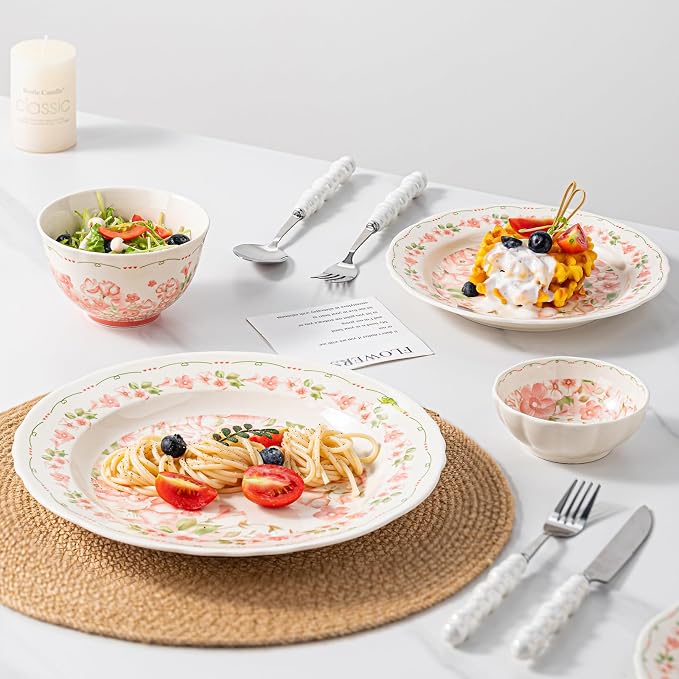 16-Piece Dinnerware Set for 4, Ceramic Plates and Bowls Sets, Microwave & - Image 6