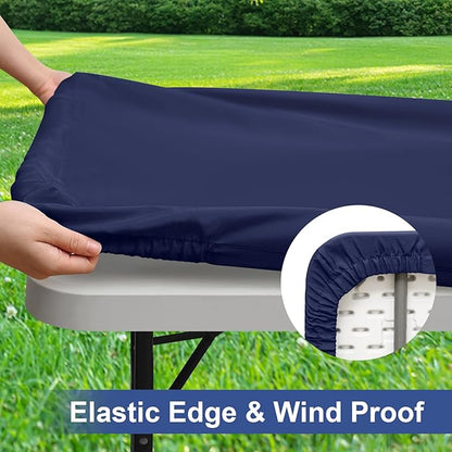 homing 2 Pack Rectangle Table Cloth, Elastic Fitted Fabric Tablecloth Fits for 5 Foot Folding Tables, Washable Table Cover for Picnic, Camping, Indoor & Outdoor (Navy Blue, 30" x 60")