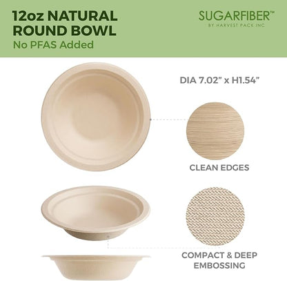 12oz Compostable Paper Bowls Disposable Round Natural Cereal Bowl, Biodegradable - Image 2