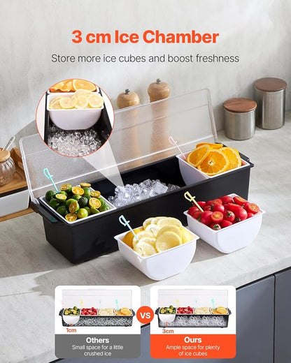 VEVOR Chilled Condiment Server, 4 Compartment Ice Cooled Condiment Serving - Image 2