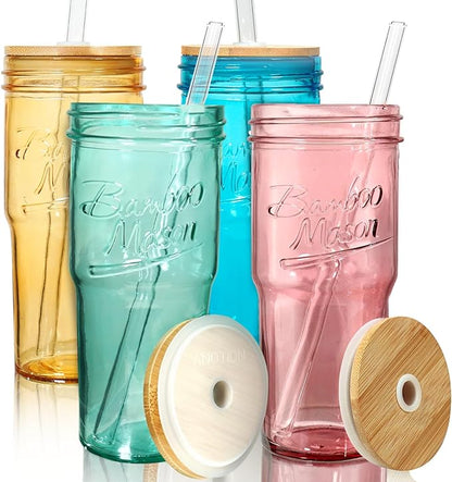 ANOTION Colored Glass Cups - 24oz Travel Coffee Mug Wide Mouth Mason Jar Iced by ANOTION