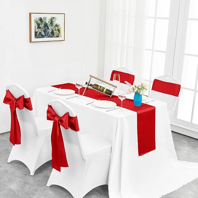 4-Pack Red Satin Table Runner 12 x 108 Inch Long Bright and Smooth Silk Fabric - Image 5