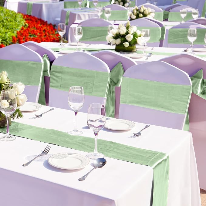 Aneco 12 Pack Satin Table Runner 12 x 108 Inch Sage Green Long Wedding Satin - Image 5