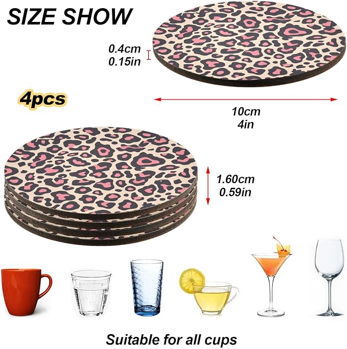 Leopard Pattern Pink Black Hawaiian 4 Pcs Coasters - Image 4