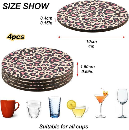 Leopard Pattern Pink Black Hawaiian 4 Pcs Coasters - Image 4