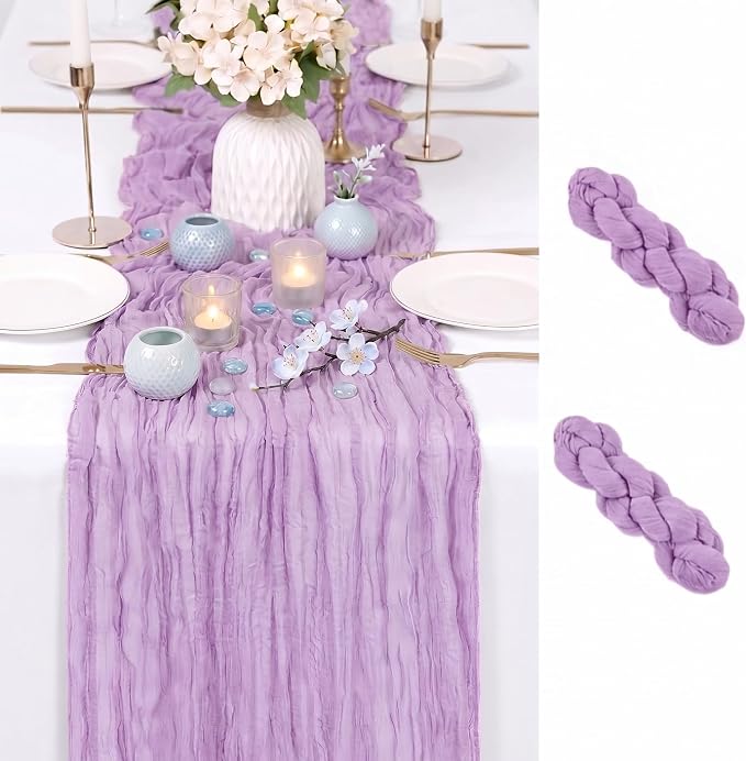 2 Pack Lavender Cheesecloth Table Runner 17x108 Inch Boho Rustic Semi Sheer by Unknown