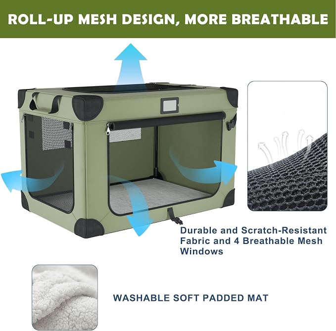 36 Inch Soft Collapsible Dog Crate Green - Image 2