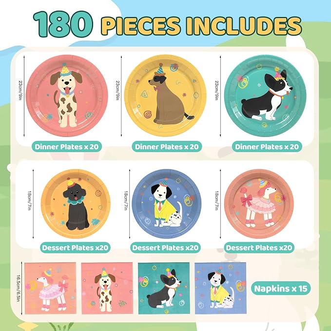180Pcs Pet Dog Party Supplies Paper Plates and Napkins Serve 60 | Disposable - Image 2