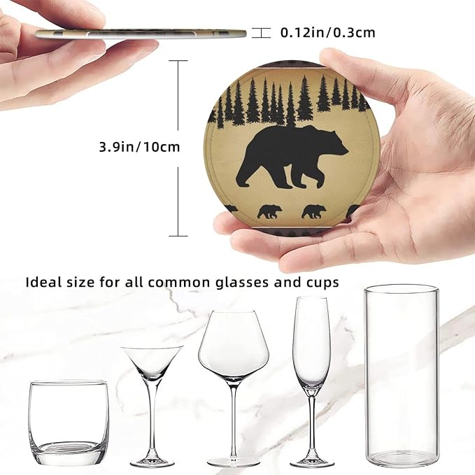 Polar Bear Pine Tree Premium Leather Coasters Set of 6 - Image 6