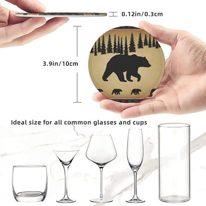 Polar Bear Pine Tree Premium Leather Coasters Set of 6 - Image 6